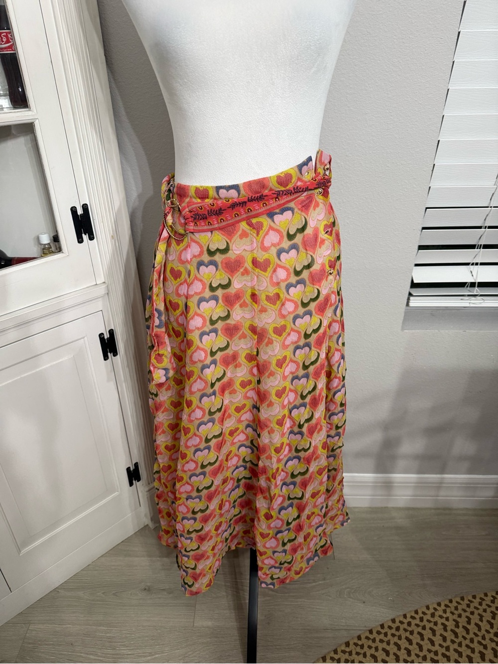 Emily Lovelock Women's Pink Heart-Print Maxi Skirt with Tie Waist